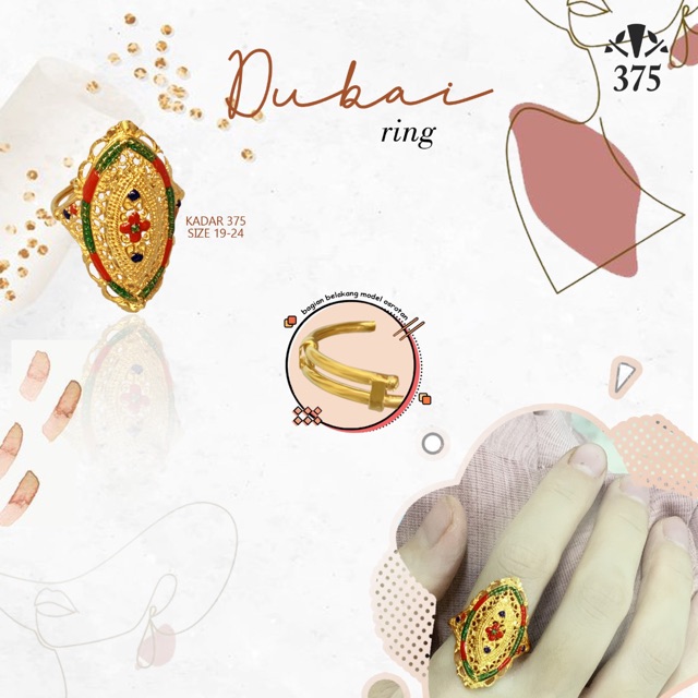 Cincin dubai osrotan emas asli kadar 375 variasi 9