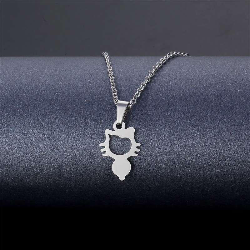 Kalung Desain Kucing Bahan Stainless Steel Untuk Wanita