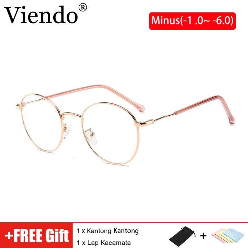 Kacamata Minus Besi Untuk Wanita Pria 0.5/1.0/1.5/2.0/2.5/3.0/3.5/4.0/4.5/5.0/5.5/6.0 Frame Kacamata Korean Bulat