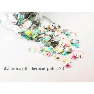 [12 pcs] Manik Mote Kristal Diamon Jahit Kerucut Putih AB 10mm