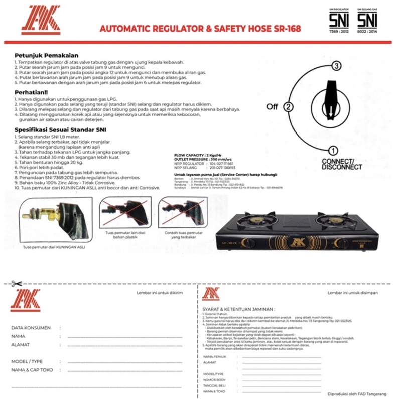 [ AK ] Paket Selang Gas + Regulator Komplit (selang spiral regulator) 1,8M