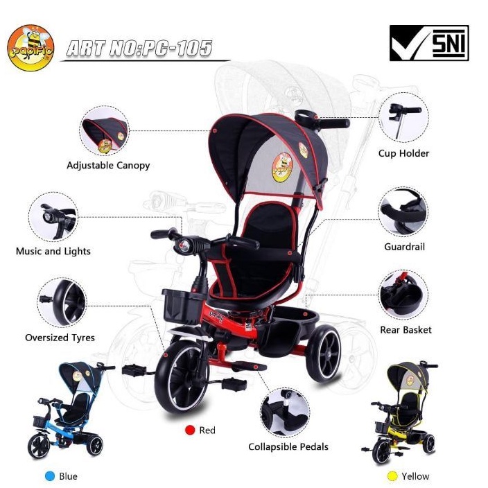 Sepeda Roda Tiga Tricycle Pacific Stroller 105