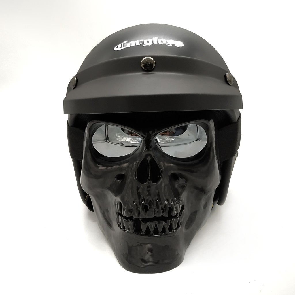 Helm Retro Cargloss + Goggle Mask Skull ( Half Face / Goggle Mask / Bogo / Klasik / Vespa )