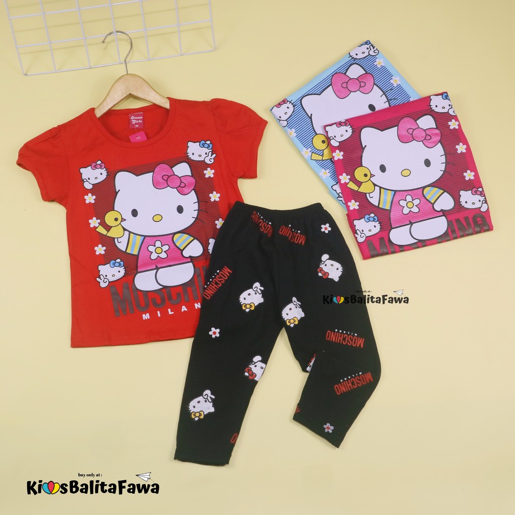 Setelan Hello Katty uk 4-5 Tahun / Baju Anak Karakter Legging Perempuan Murah Celana Panjang Import