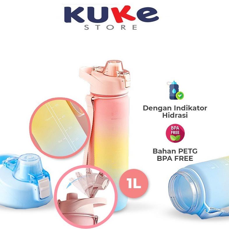 KUKE BOTOL MINUM TUMBLER OLAHRAGA SPORT UNIK 1L FREE STIKER 2D+3D / BOTOL MOTIVASI 1000ML / BOTOL PE