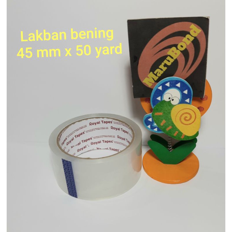 

Lakban isolasi OPP bening dan coklat ukuran 45 mm x 50 yard (45 meter) dan 48 mm x 50 yard