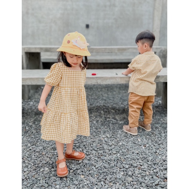 Yobebee Dress Kotak Anak Perempuan Usia 1 2 3 4 5 Tahun Baju Bayi Korea Gaun Babydoll Daster Kids Motif Plaid Warna Pastel Katun Lembut Model Baju Casual Harian Main Santai Anak Cewek