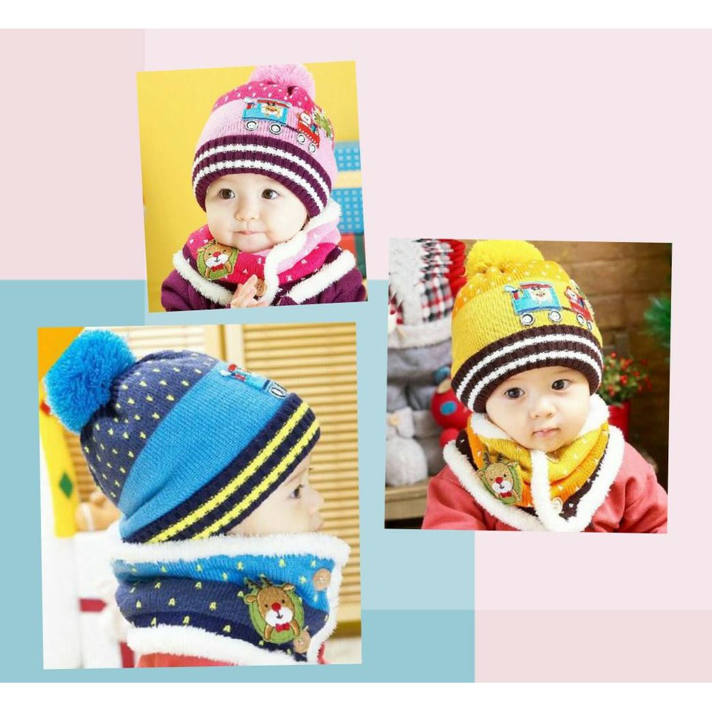 34. MOMMERESELLER - [2PCS] Topi rajut + syal set / Topi rajut syal anak rajut (CP18-60054)
