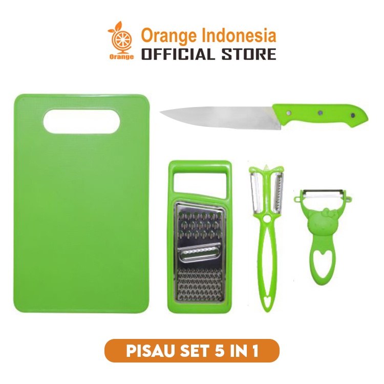 WHI Pisau Dapur Set Talenan Dapur Lengkap Dengan Pisau Dan Peeler 5 In 1 Pisau Gold Serbaguna