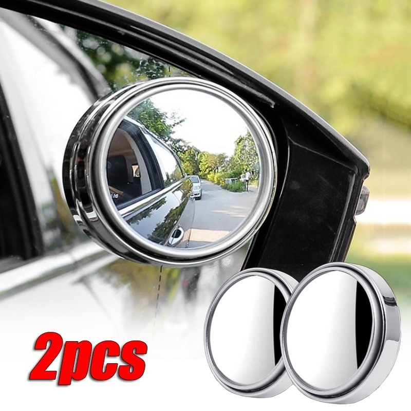 2 Pcs Car Round Frame Convex Blind Spot Mirror Wide-angle 360 Degree Adjustable Clear Rearview Auxiliary Mirror