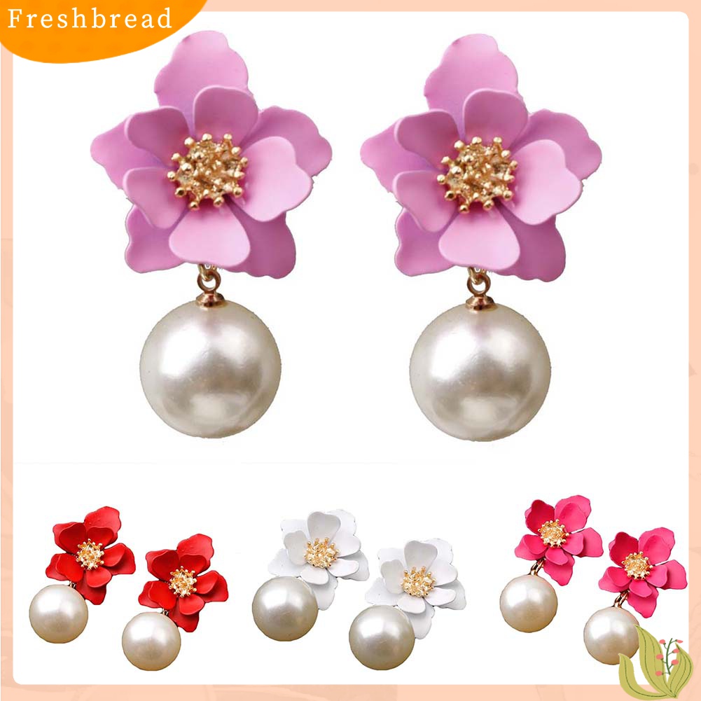 Fresh| Anting Tusuk Gantung Wanita Bahan Resin Desain Bunga Hias Mutiara Imitasi Untuk Musim Panas / Hadiah