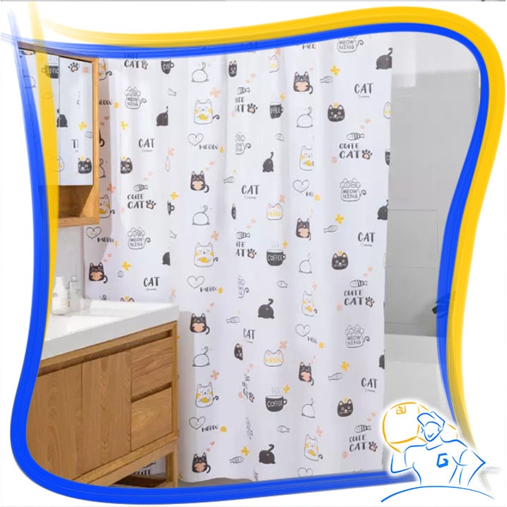 Tirai Kamar Mandi Anti Air Bahan tebal Shower Curtain Gorden Bahan Peva Ukuran 180x180cm High Quality