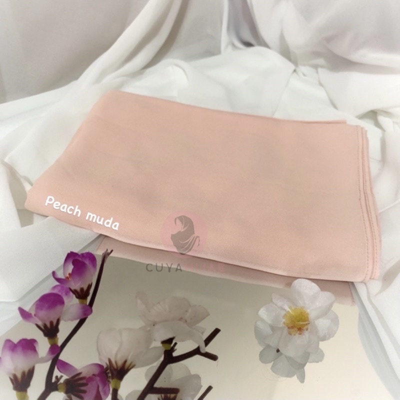 50+WARNA PASHMINA MALAY CERUTYBABYDOLL 180 X 75 Cm [PART 1] TERLARIS MURAH || CUYASHOP CUYAHIJAB SBY-Peachy muda