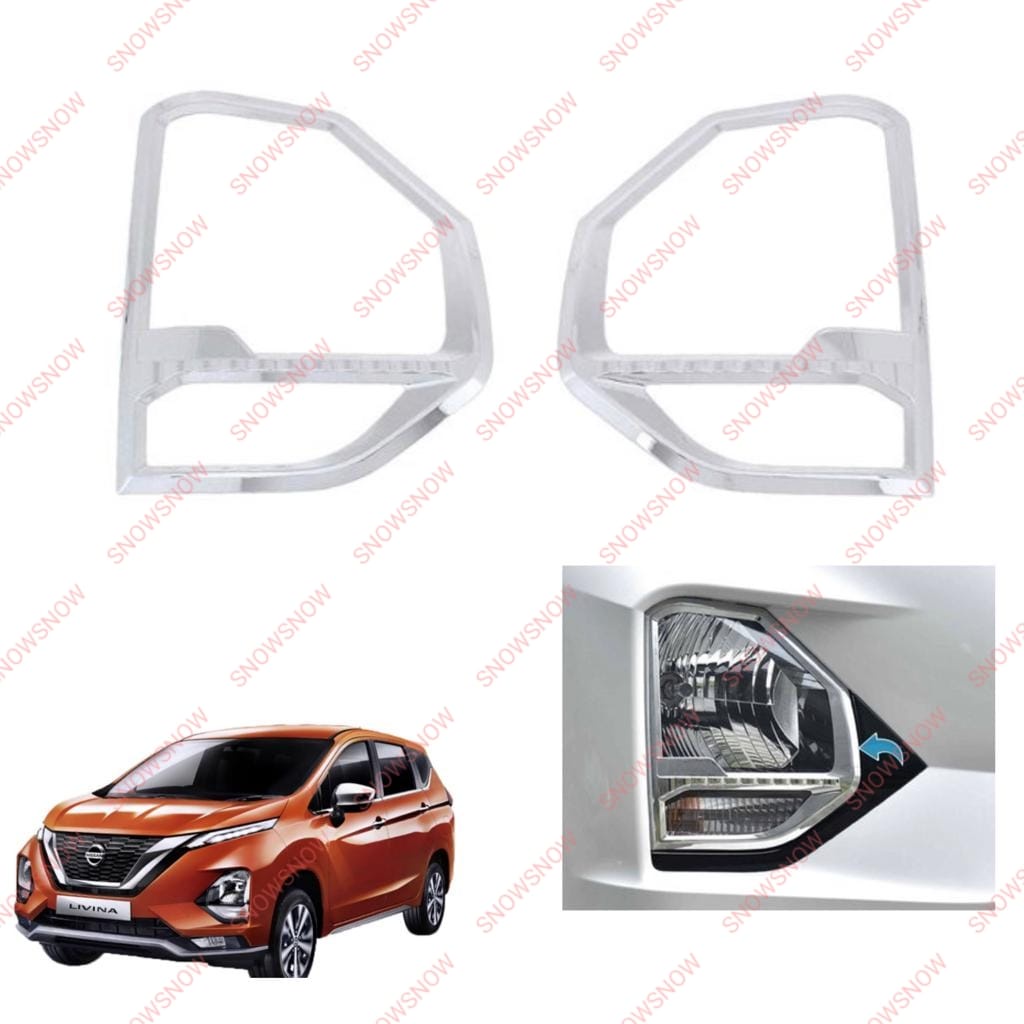 Garnish Lampu Depan Livina 2019 2022 UP Hitam Chrome Carbon