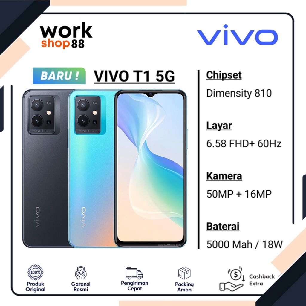 HP Terbaru Vivo T1 5G NFC ( Ram Up 12GB ) 8GB+4GB Extended Rom 256GB - New Garansi Resmi Nasional 1 