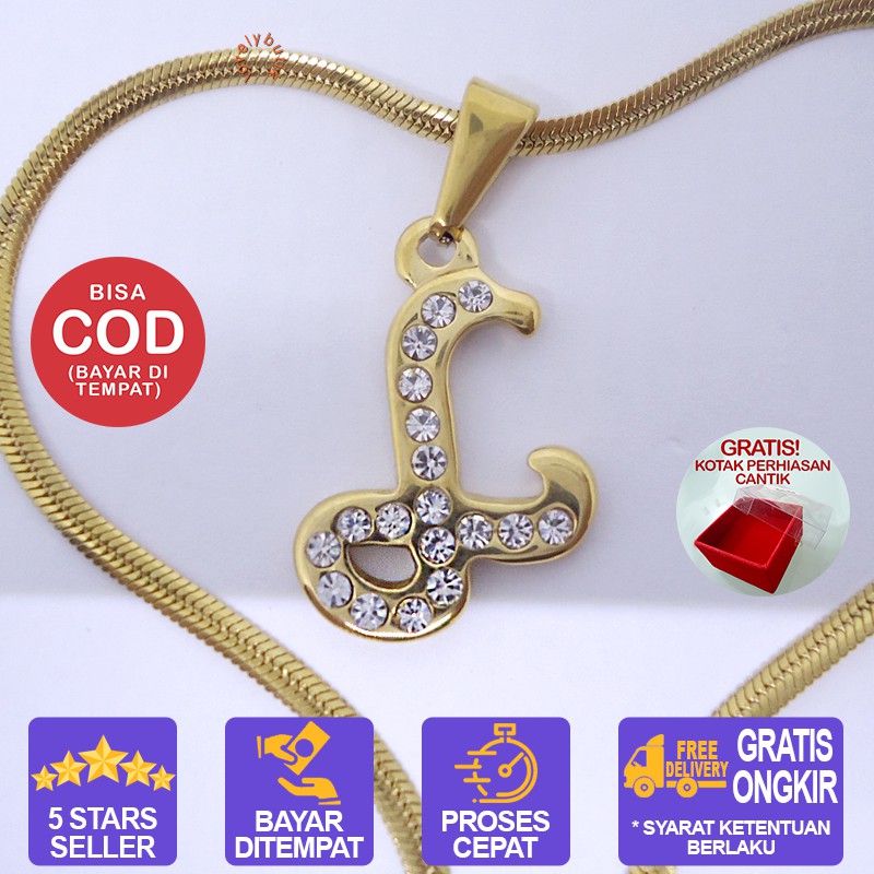 Lovelybutik Honey Kalung Huruf Titanium Anti Karat Inisial L Uk 45 cm BONUS KOTAK PERHIASAN