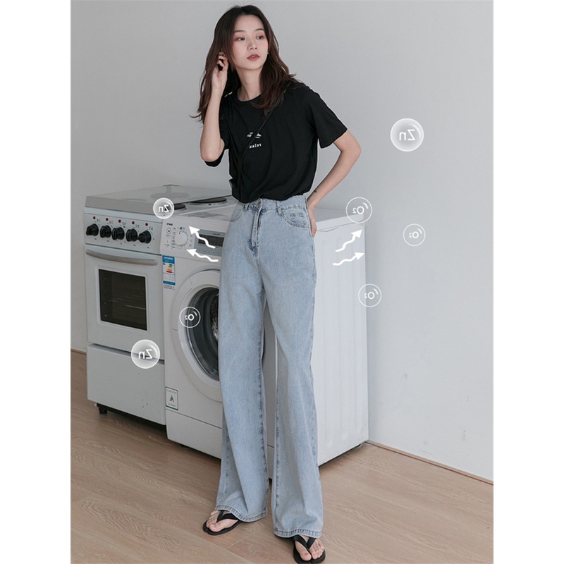 korean style new Biru salju high waist jeans wanita import kekinian