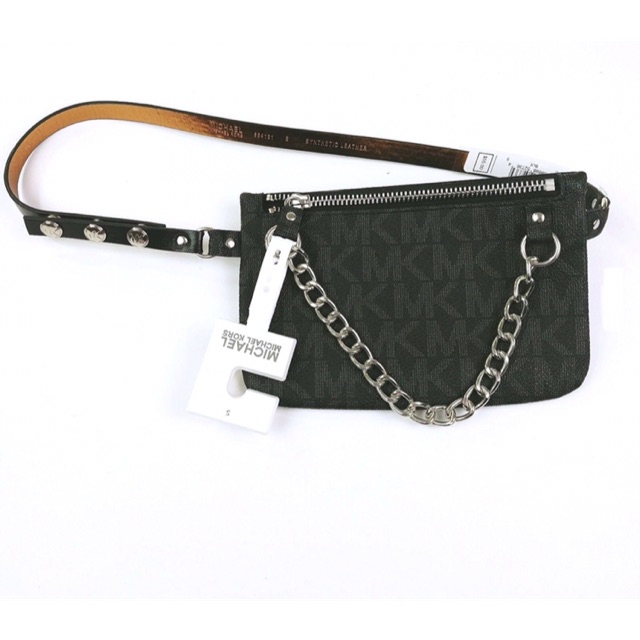 Tas pinggang Michael Kors Fanny Pack Belt MK Logo Bag 554131C Black Suez XL