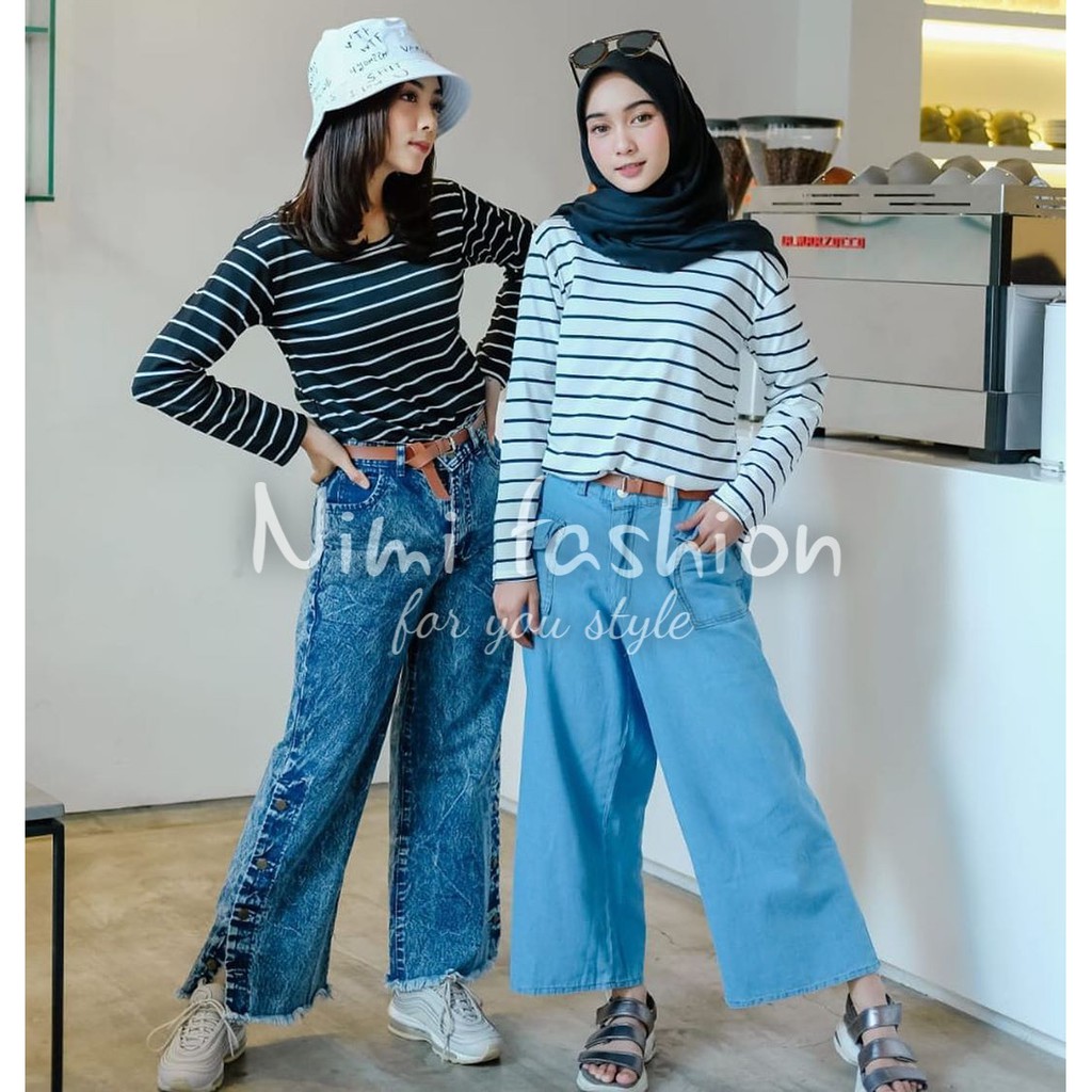 KAOS SALUR WANITA LENGAN PANJANG BAYAR DI TEMPAT (COD) / BAJU ATASAN WANITA I HITAM PUTIH I SPANDEK
