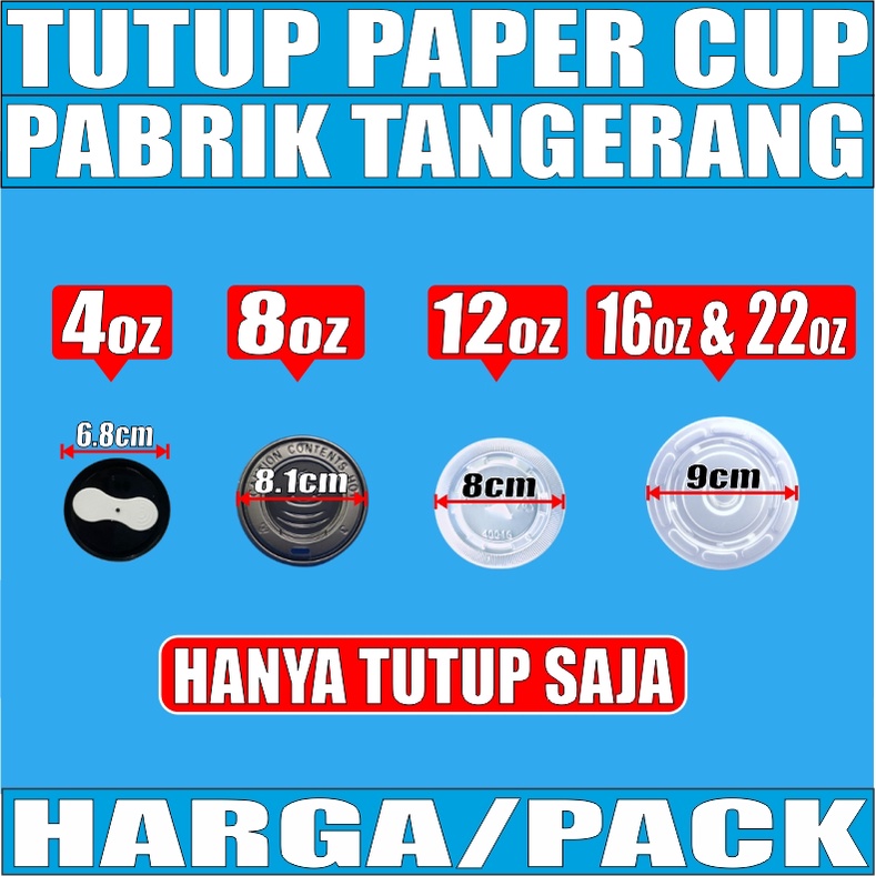 Tutup Paper Cup 4oz 8oz 12oz 16oz 22oz Per Pack Hanya Tutup Gelas Kertas Var