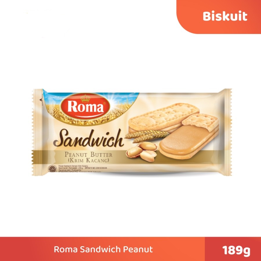 BISKUIT ROMA SANDWICH KACANG 189 GR HALAL