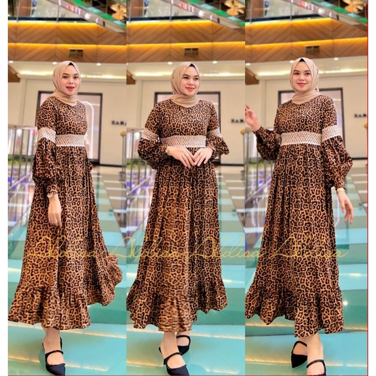 Baju Gamis Maxi Dress Wanita Perempuan Murah Kimiko Midi Leopart