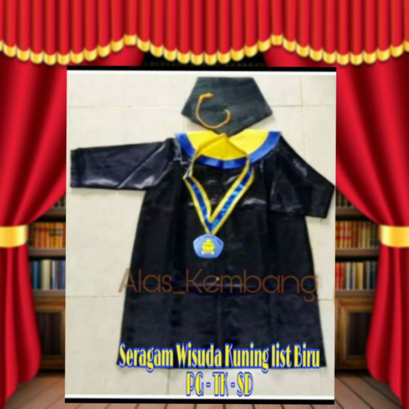 Baju Toga Seragam Wisuda Anak PAUD, TK & SD (Kuning list Biru)