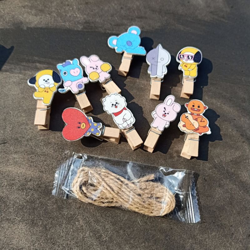 isi 10pcs/pack PENJEPIT FOTO BTS BT21 POLAROID KAYU Bahan KAYU WOODEN CLIP KPOP IDOL LUCU