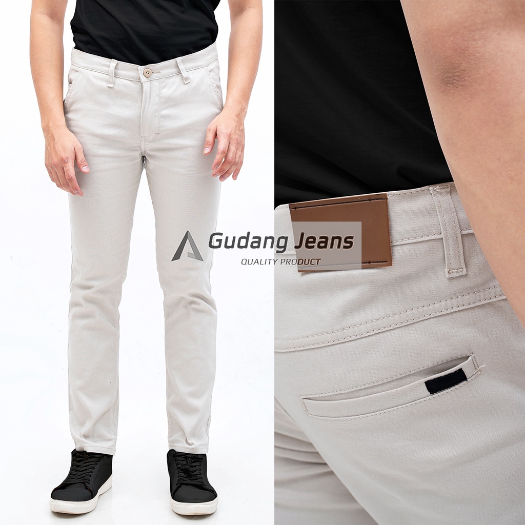Celana Panjang Chino Pria - Celana Chino Panjang Cream Slim fit Pria