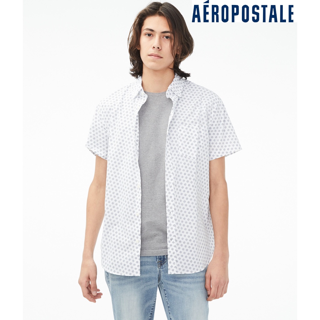 AEROPOSTALE Kemeja Pria Formal Dotted Geometric White Navy Original