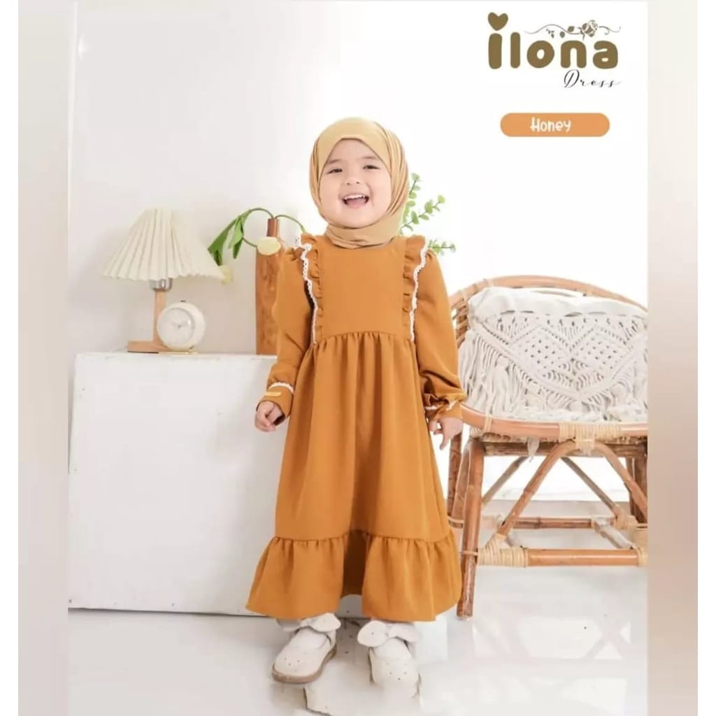 Baju Anak Perempuan Gamis Anak 4-5 Tahun Ilona Dress Kids Baju Anak Cewek Pakaian Anak Perempuan Baju Muslim Anak