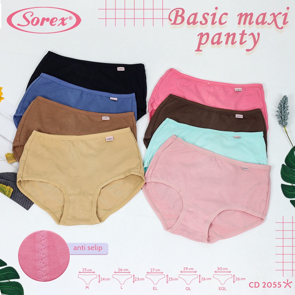 3 Pcs Celana Dalam Wanita SOREX 2055 - MAXY Cutting - Anti Slip Basic Panty CD Underwear - Pakaian Dalam Wanita Katun Cotton