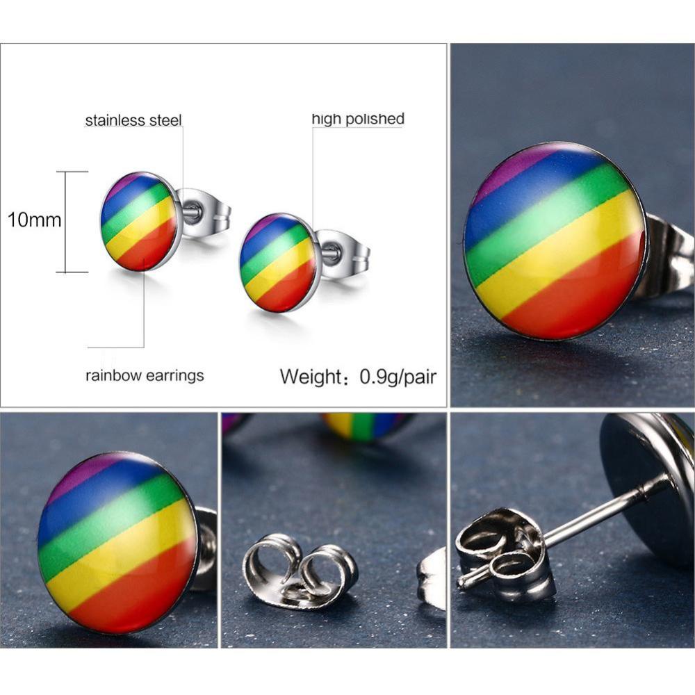 Timekey LGBT Anting Tusuk Stainless Steel Desain Pelangi Untuk Pria / Wanita A6K9