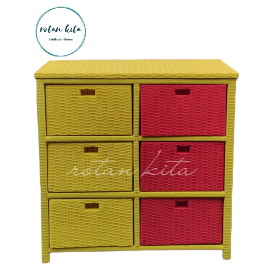 Lemari Plastik Susun Rotan Sintetis Laci 6 Keatas