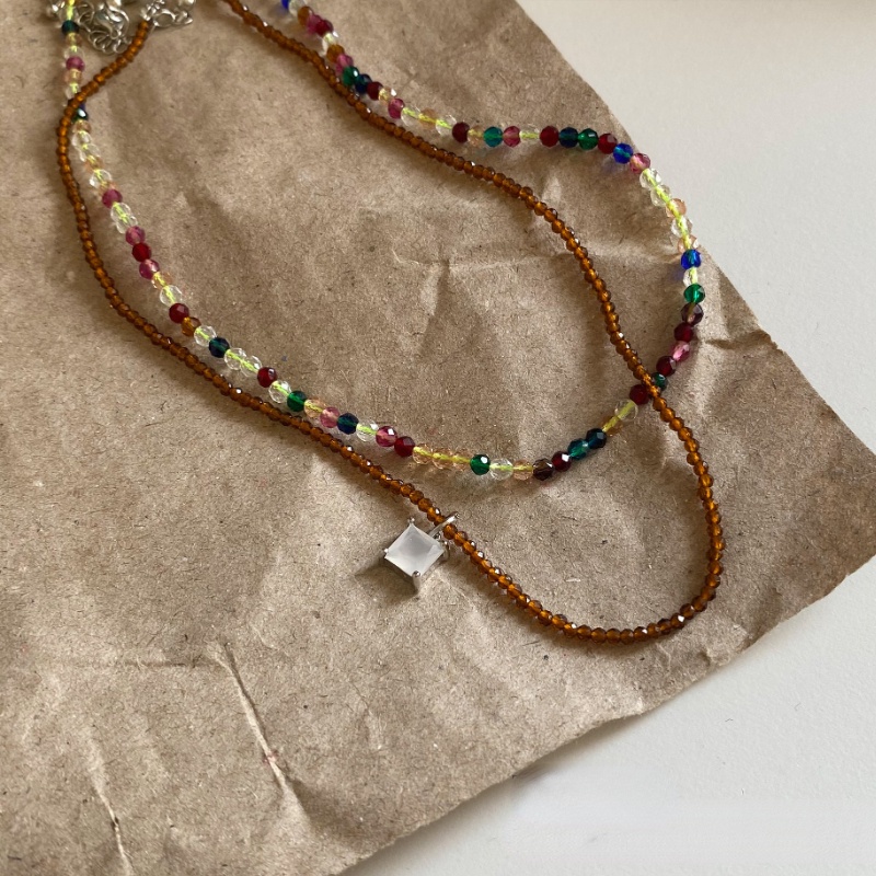 Set Kalung Manik-Manik Warna-Warni Gaya Korea