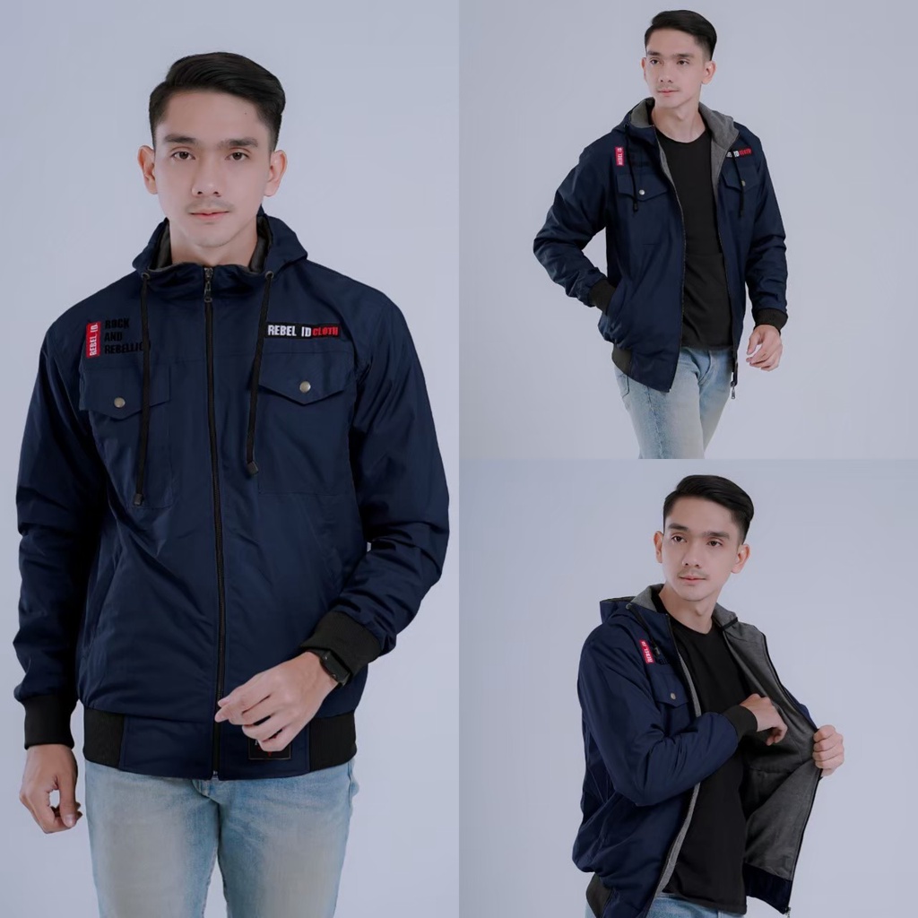 TURUN HARGA !! JAKET COWOK PARASUT WP Rebel ID Original / JAKET HOODIE PRIA WATERPROOF