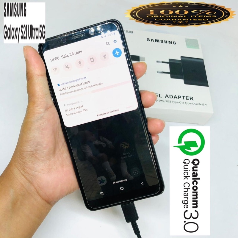 PROMO CHARGER SAMSUNG S21 ULTRA TYPE C 45W PD3.0 FAST CHARGING REAL Charger Samsung 45w C to C Galaxy note20ultra S21 S21+ S21 Ultra 45 Watt Super Fast Charging Type C