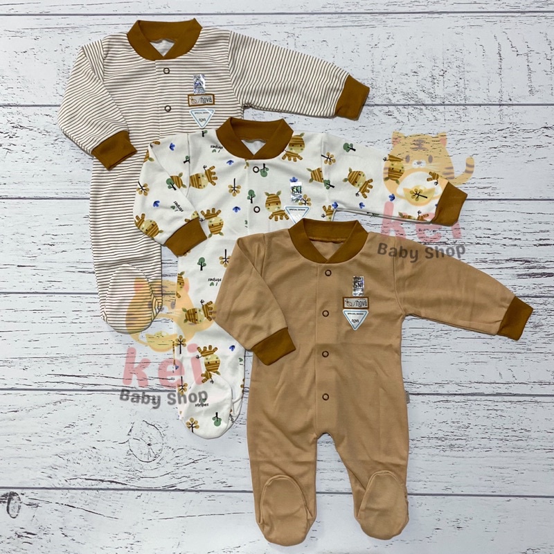 Nova Sleepsuit Bayi Newborn Tutup Kaki Coklat - Piyama Bayi Jumper