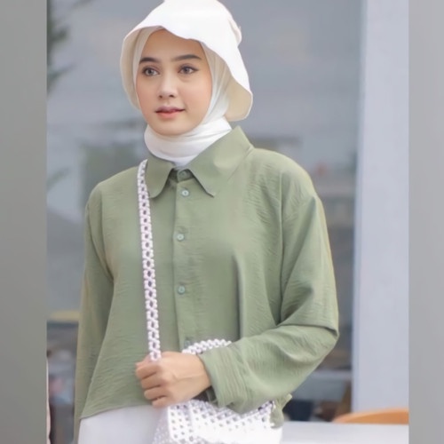 KEMEJA WANITA BASIC POLOS CRINKLE AIRFLOW/ATASAN WANITA LENGAN PANJANG POLOS