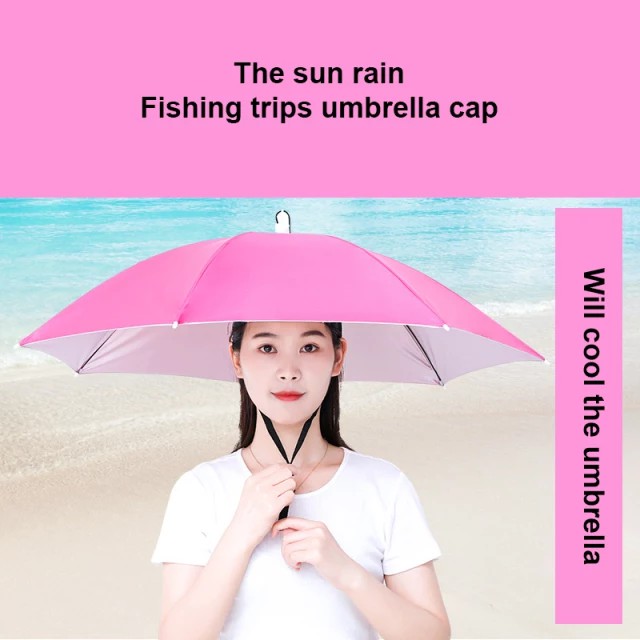 Topi Payung - Payung Topi Kepala - Payung Hiking Mancing Camping Outdoor Diameter Besar 70Cm Bertali