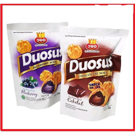 Duosus | Soes kering isi krim Rasa coklat dan bluberi murah meriah