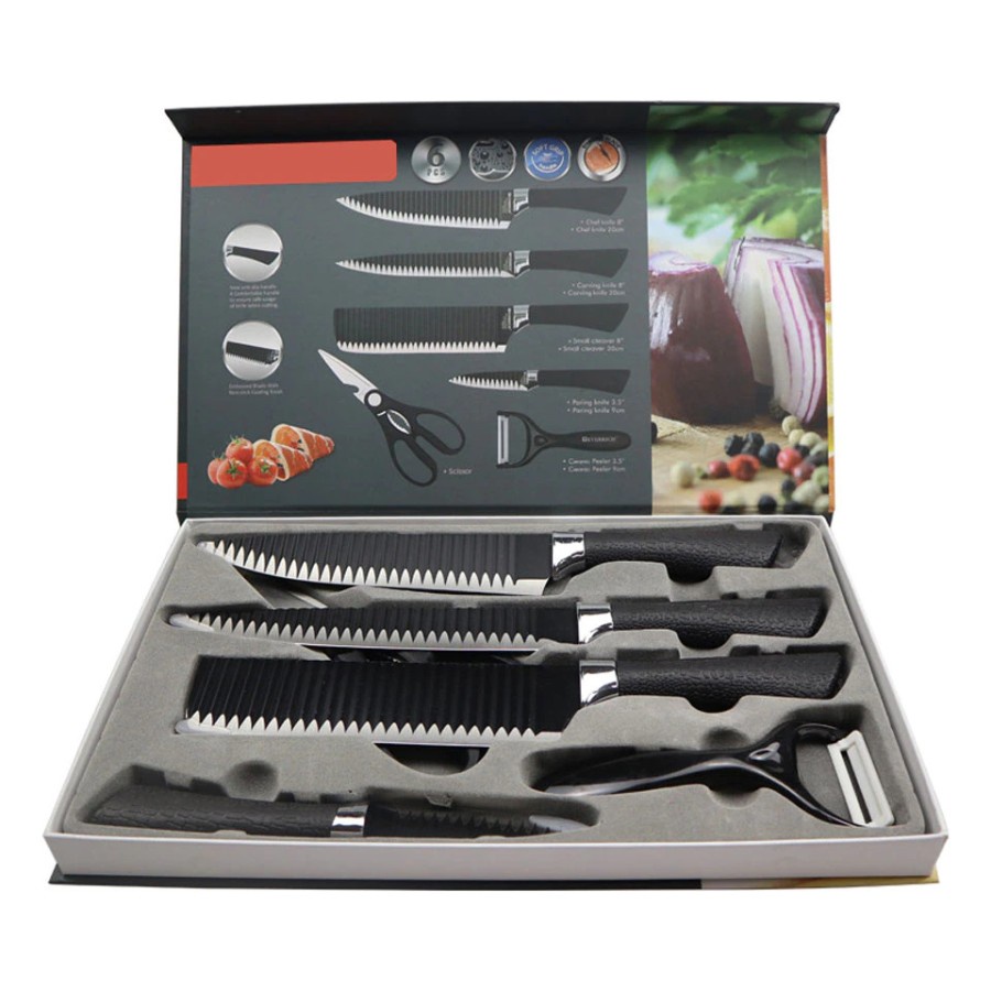 Set Pisau Dapur 6 in 1 Gunting Peeler Pengupas Buah - ER-0279 - Black