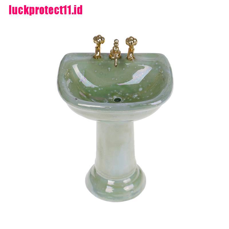 Lucktoy Mainan Miniatur Bathtub / Toilet / Wastafel Bahan Porselen Warna Hijau Untuk Aksesoris Rumah Boneka 1: 12