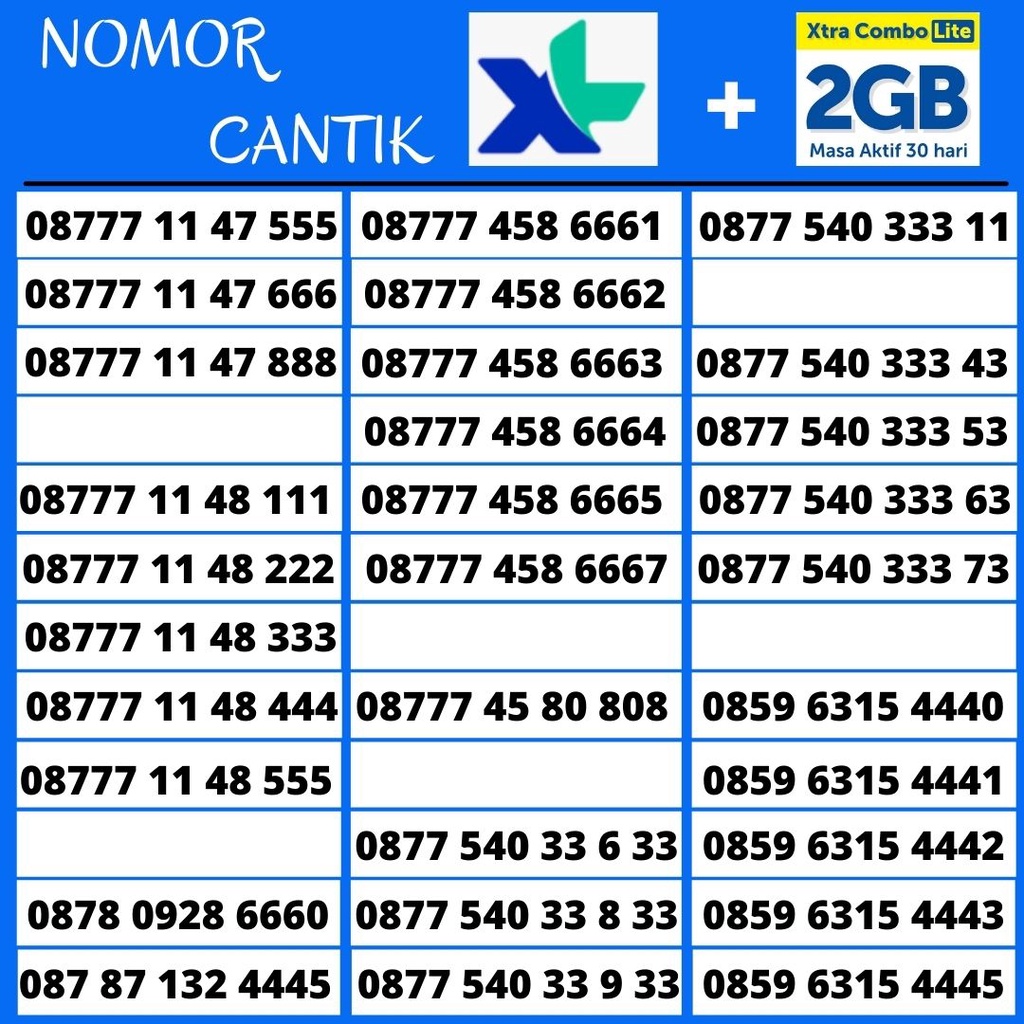 NOMOR CANTIK XL BONUS KUOTA COMBO LITE 2GB