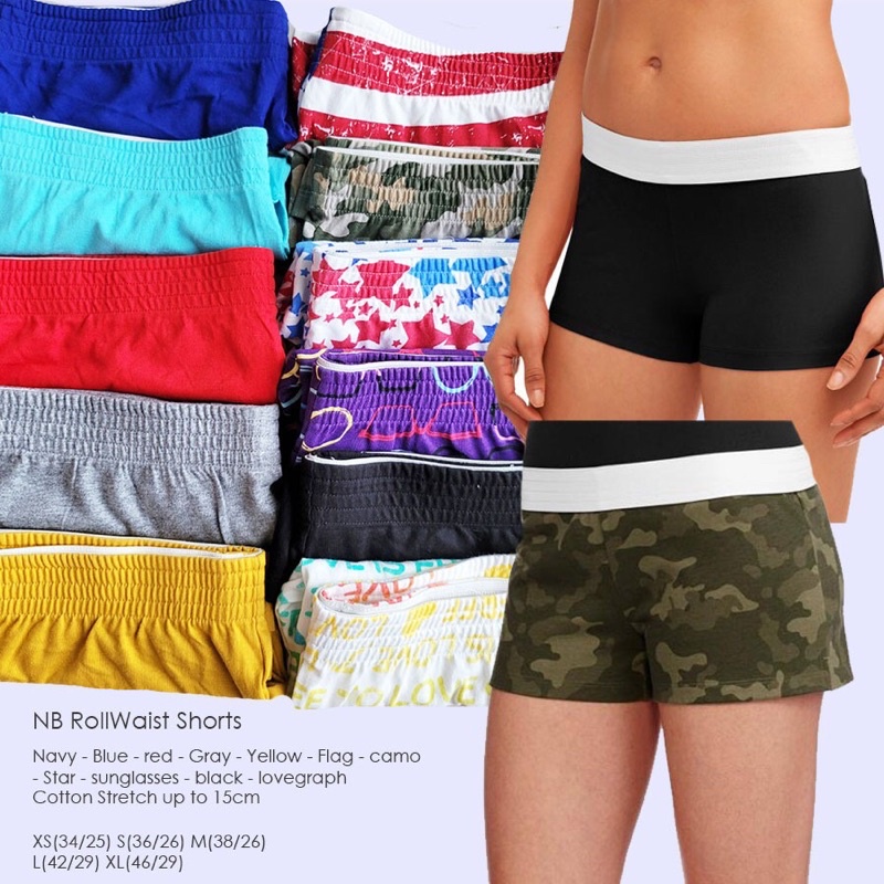 lovemecorner NB ROLL WAIST NO BOUNDARIES CELANA PENDEK WANITA SHORT PANTS CASUAL CELANA BOXER MELAR