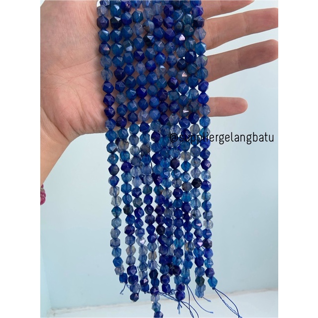 batu faceted hexagon 8mm giok biru natural cina bahan aksesoris akik