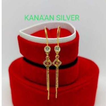 Anting rumbai rose gold anak & dewasa kotak panjang perak asli 925/silver lapisan emas kuning murni.