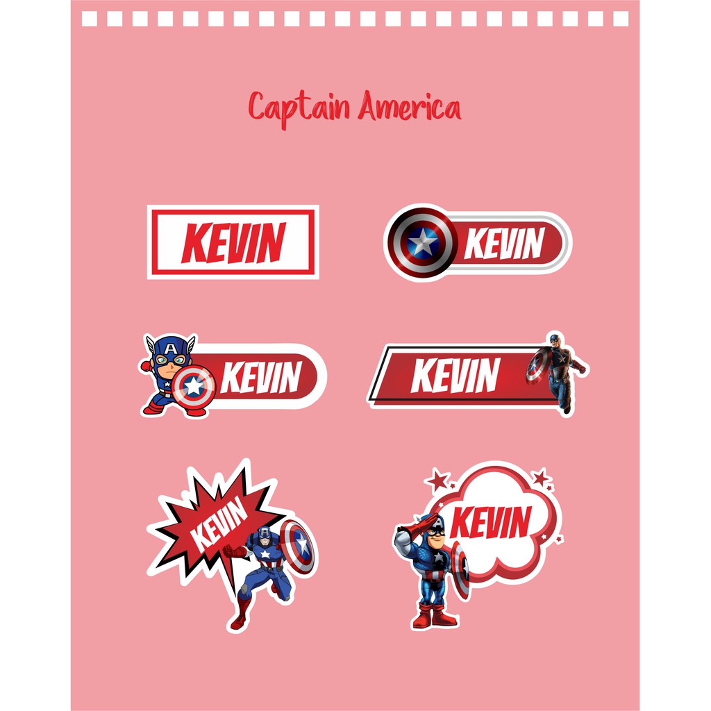 

192pcs Stiker Label Nama Kekinian Tahan Air & Anti Luntur untuk Anak Laki-laki Tema Captain America