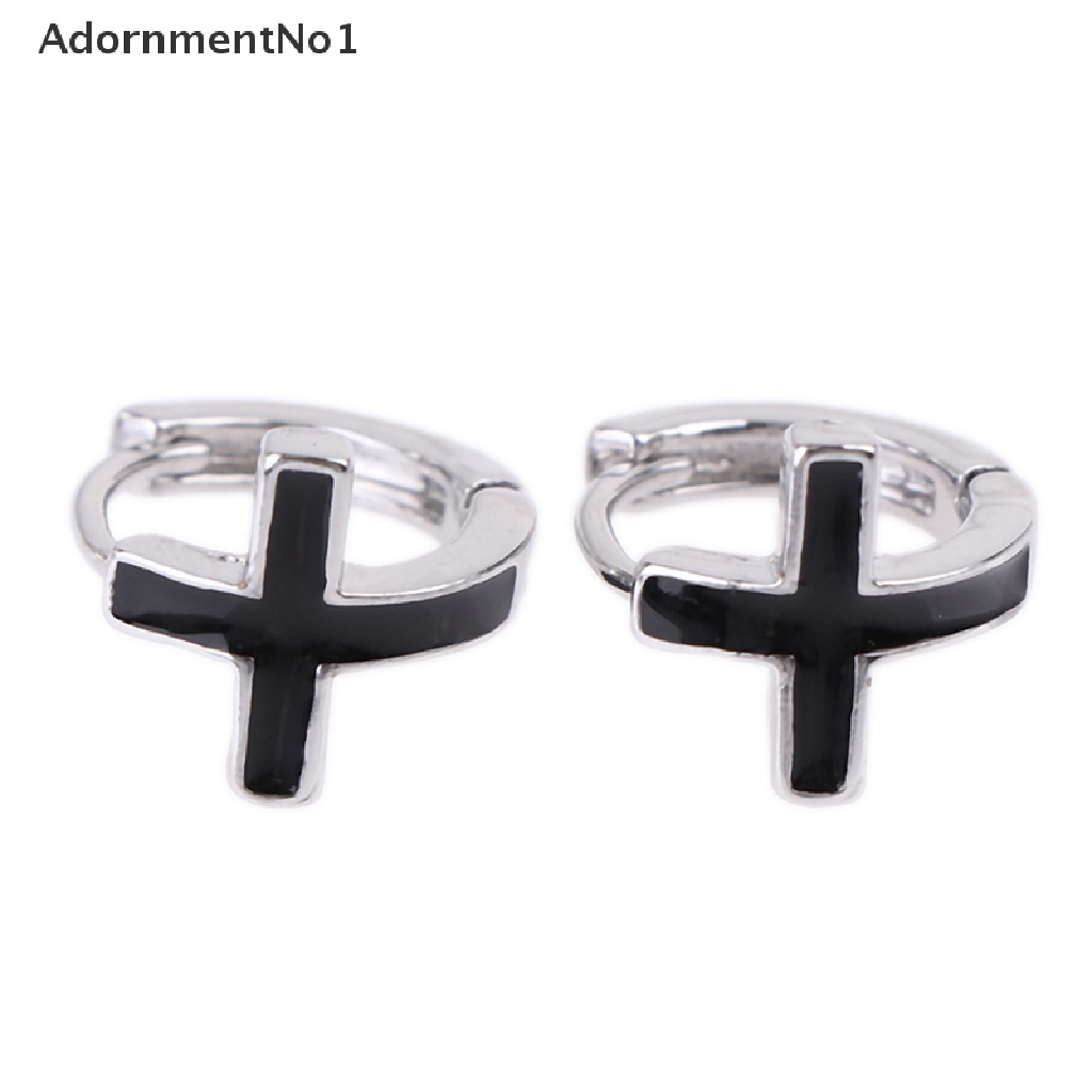 (AdornmentNo1) Anting Tusuk Sterling Silver 925 Model Salib Hitam Gaya Korea Untuk Pria