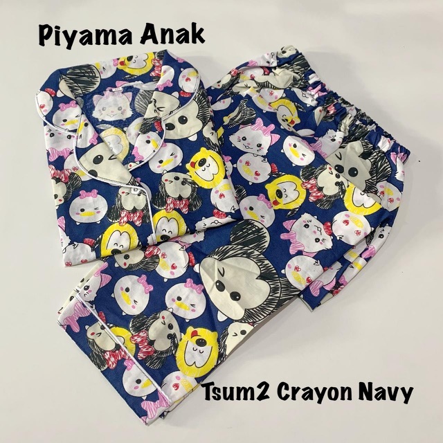 Piyama CRAYON NAVY bisa couple mom kids and family